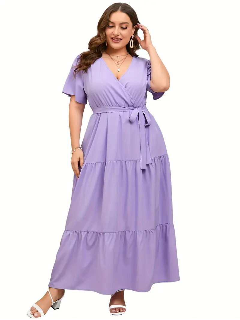 womens plus size v neck wrap maxi dress high waist ruffle - Temu womens plus size v neck wrap maxi dress high waist ruffle - Temu