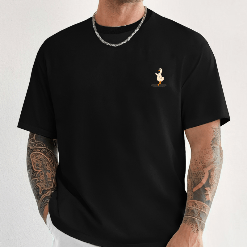 

Men's Casual Short Sleeve Crew Neck T-shirt With Skateboarding Duck Cartoon Print | 100% Polyester Knit Fabric | Regular Fit | Rib-knit Slight Stretch | Summer Animal Pattern Tee