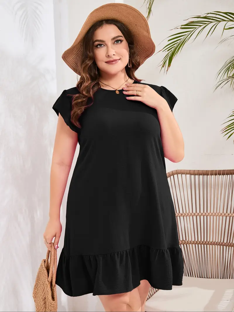 womens plus size mini dress round neck flutter sleeve - Temu womens plus size mini dress round neck flutter sleeve - Temu
