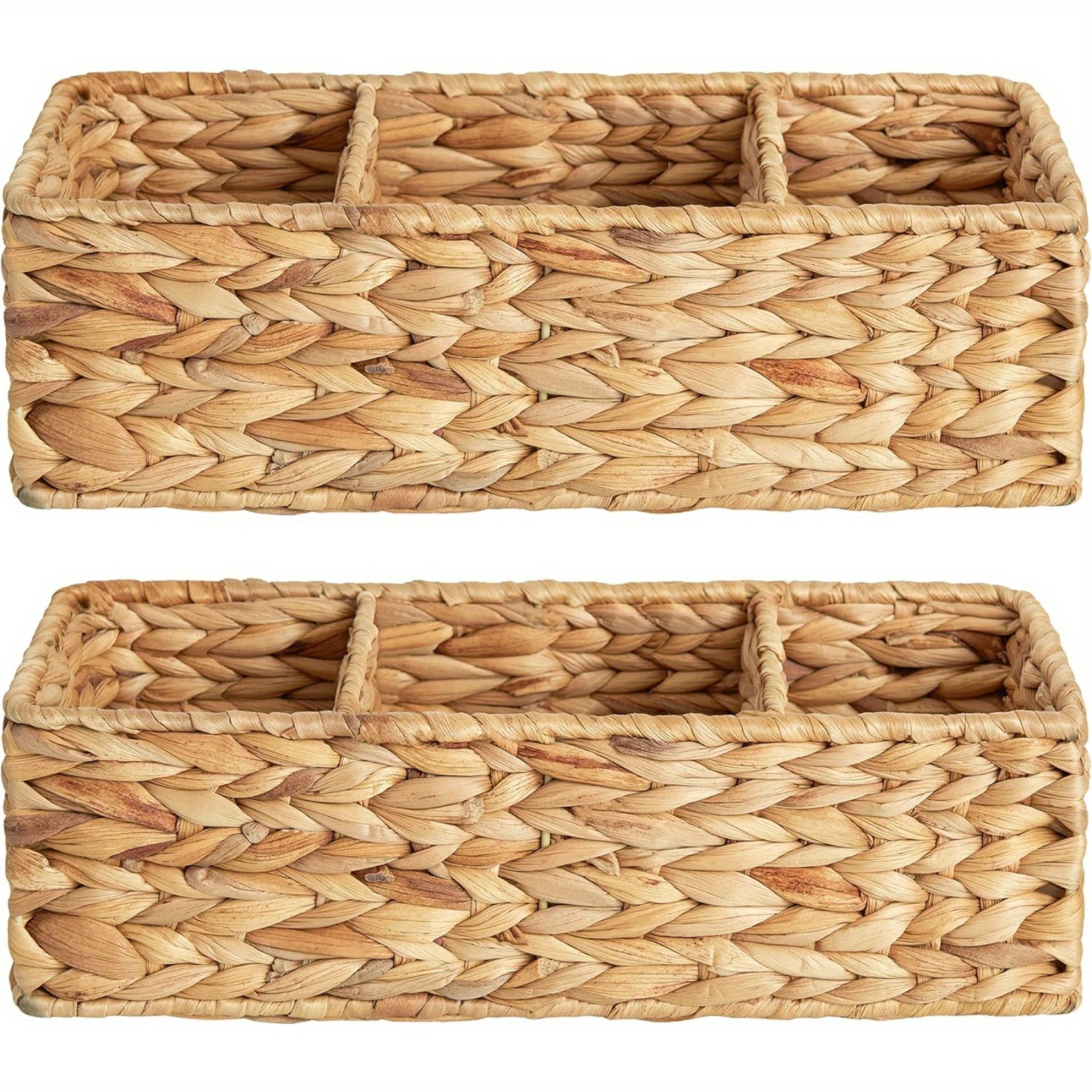 

Wicker Toilet Basket , Toilet Paper Basket For Back Of Toilet Top, 3-section Water Hyacinth Storage Baskets, 2-pack