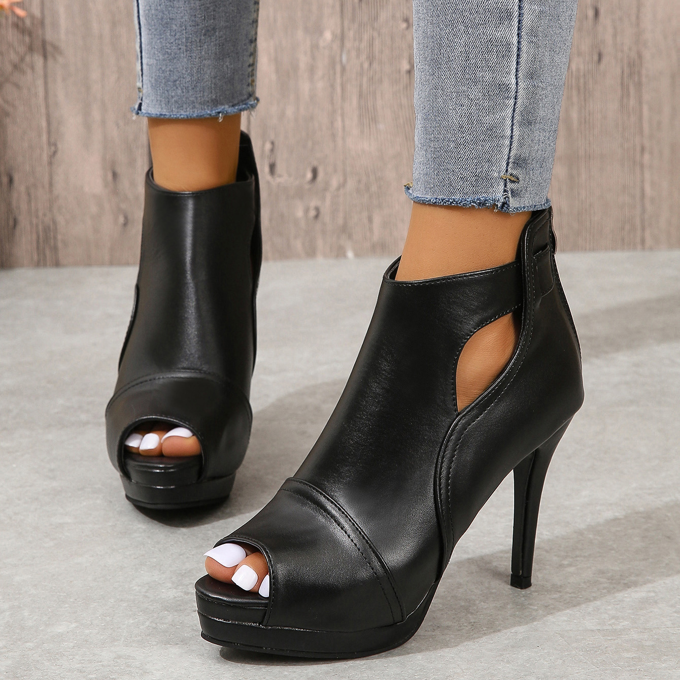 

Black Peep Toe Booties Women, Peep Toe Heels For Women, Open Toe Platform Sandals Heels