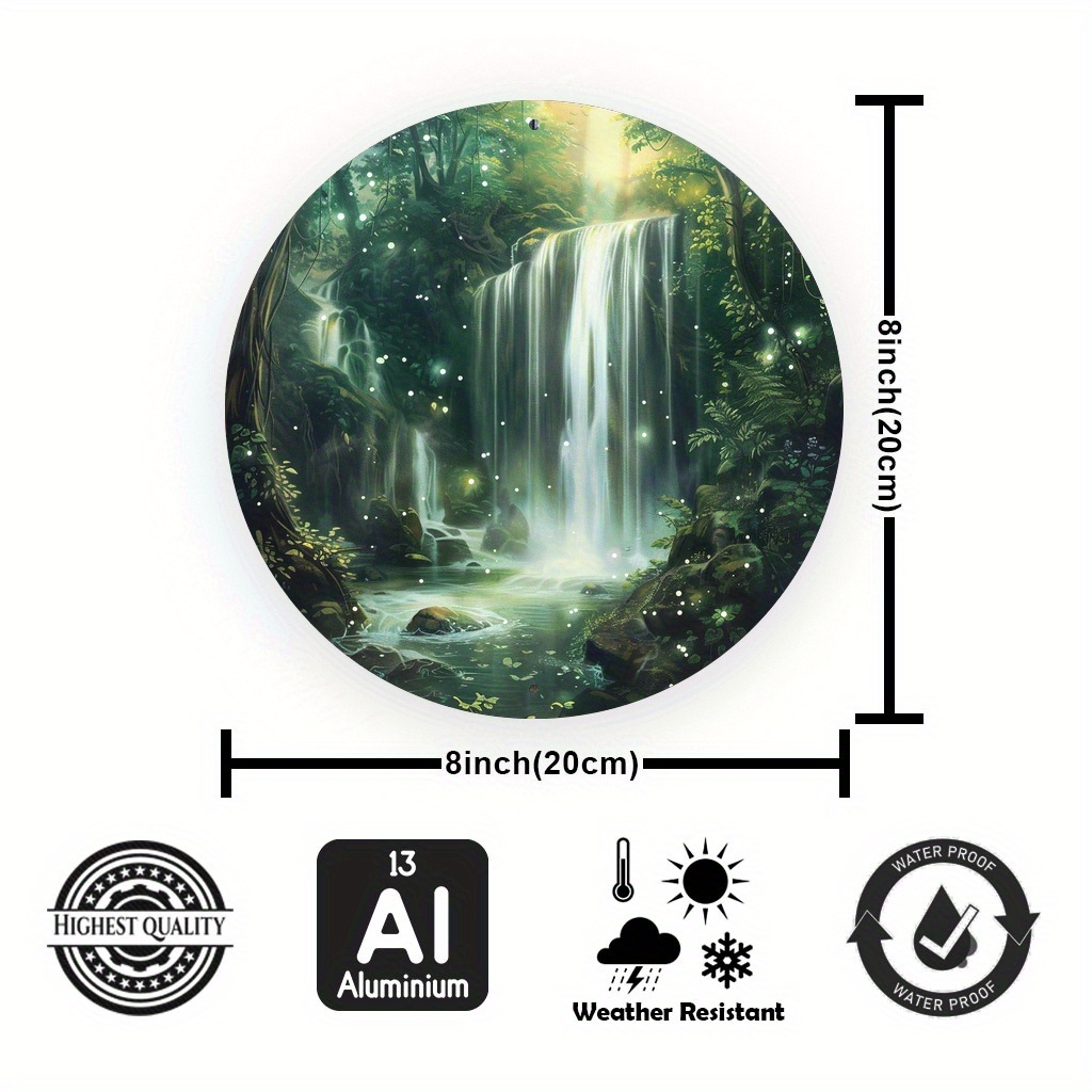 Mystical Forest Waterfall Art Print: Enigmatic Glow Circular Aluminum ...