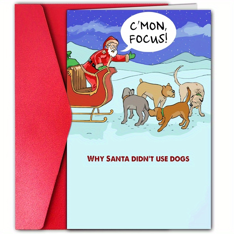 

Funny Santa Dog Christmas Card - Perfect For Husband, Wife, Mom, Son, Boyfriend & Friends - Unique Holiday Greeting With Meowy Design