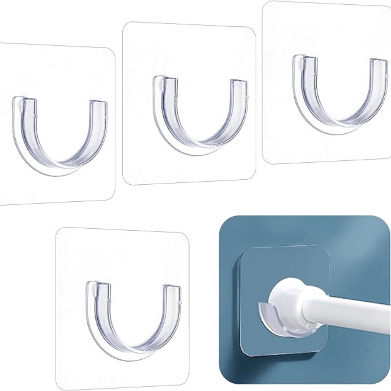 

4pcs Easy-install Transparent Adhesive Shower Curtain Rod Holders - No Drilling Required, Mount Design, Plastic Tension Brackets For & Stylish Bathroom