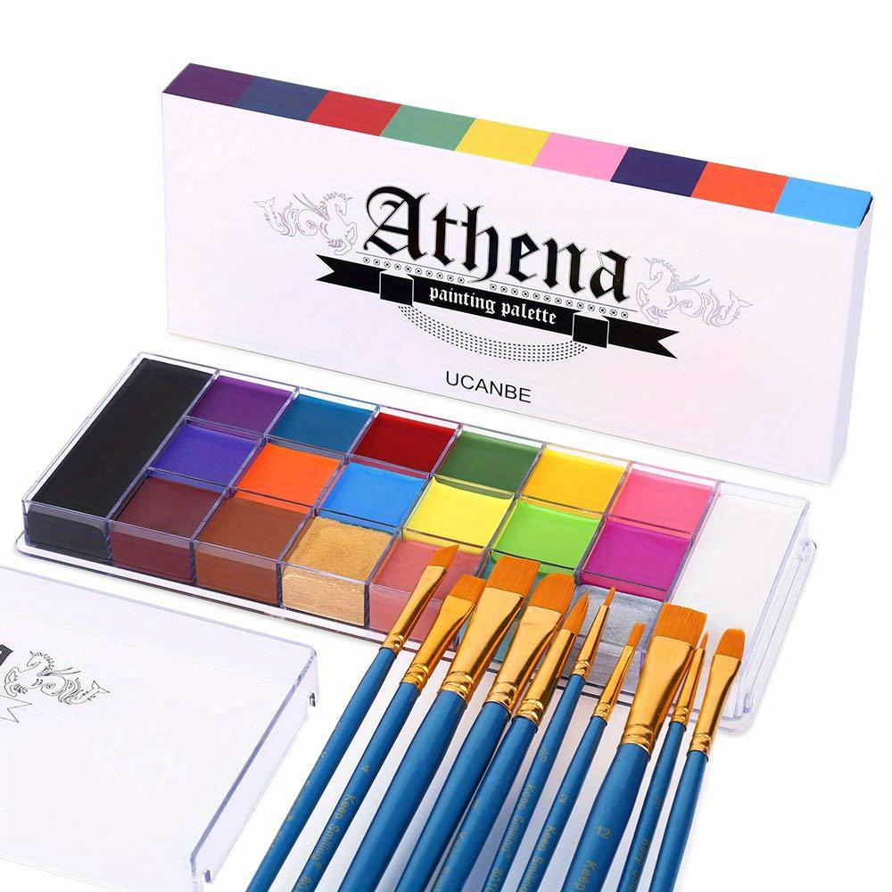 UCANBE Face Body Paint Set-Athena Painting Palette, 10 Professional Artist Brush, Large Deep Pan Ideal for Christmas Cosplay Party SFX Arty Stage Makeup perfect for Valentine's Day