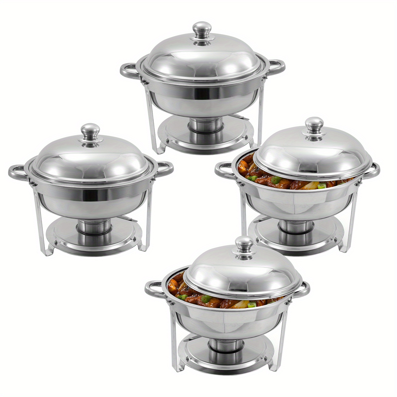 

4 pack stainless steel chafing dish, 6qt Round, Food Warmers For Parties, Buffet And Other Holidays