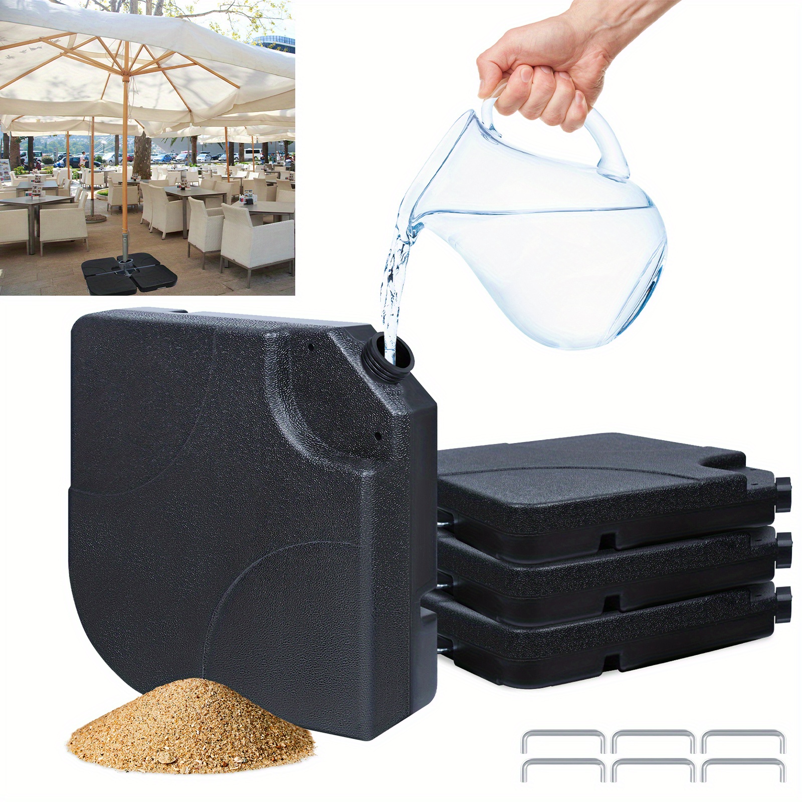

Support de parasol Aufun 60 L/80 kg, remplissable d'eau ou de sable, poids de parasol pour parasol déporté, base 4 pièces noire, stable et robuste