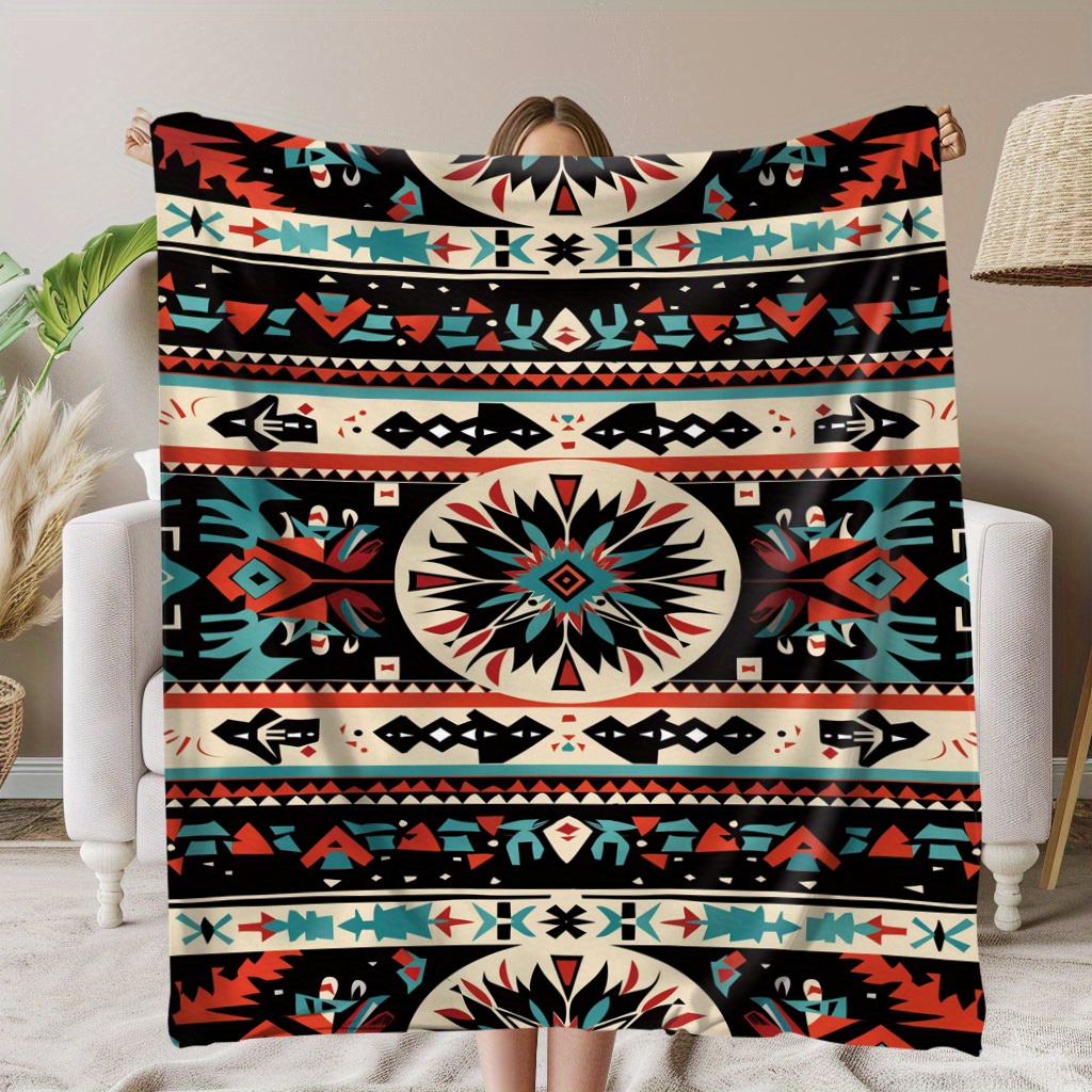 

Aztec Print Soft Flannel Blanket - Warm, Knitted Polyester, Ideal For , Camping, Travel, Car, Office, Home Decor - Great Holiday Gift For , Friends, Family, Lovers