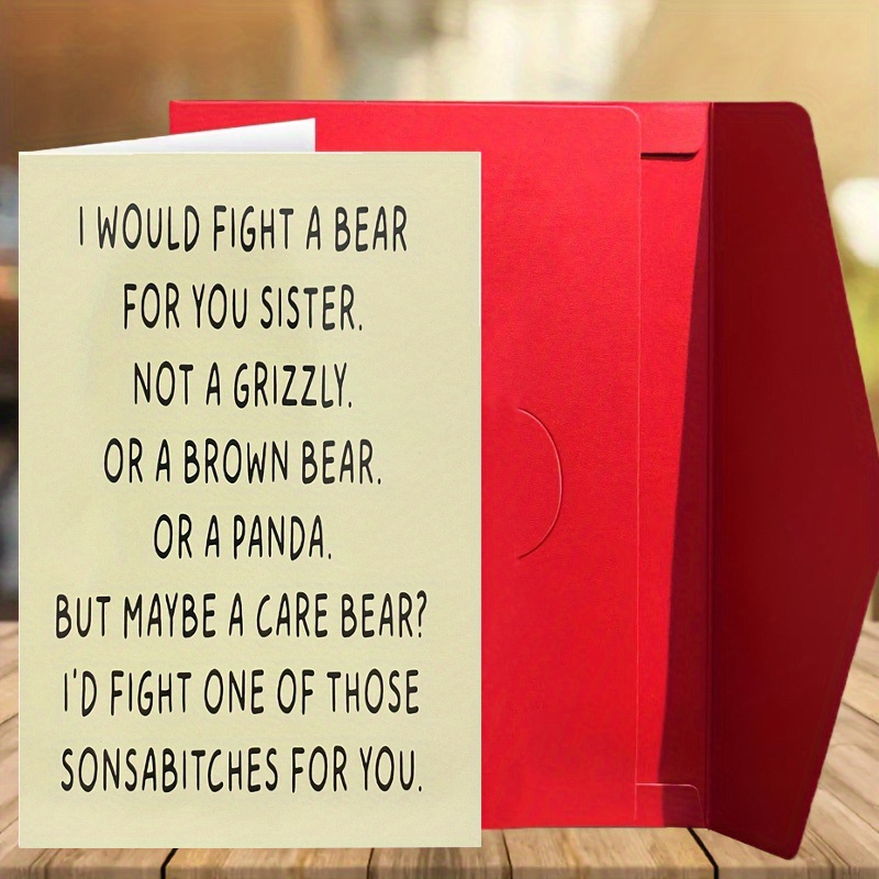 

Funny Birthday Card For Sister, Humorous Sister Birthday Card, Sister Bday Greeting Card, I Would Fight A Bear For You Card