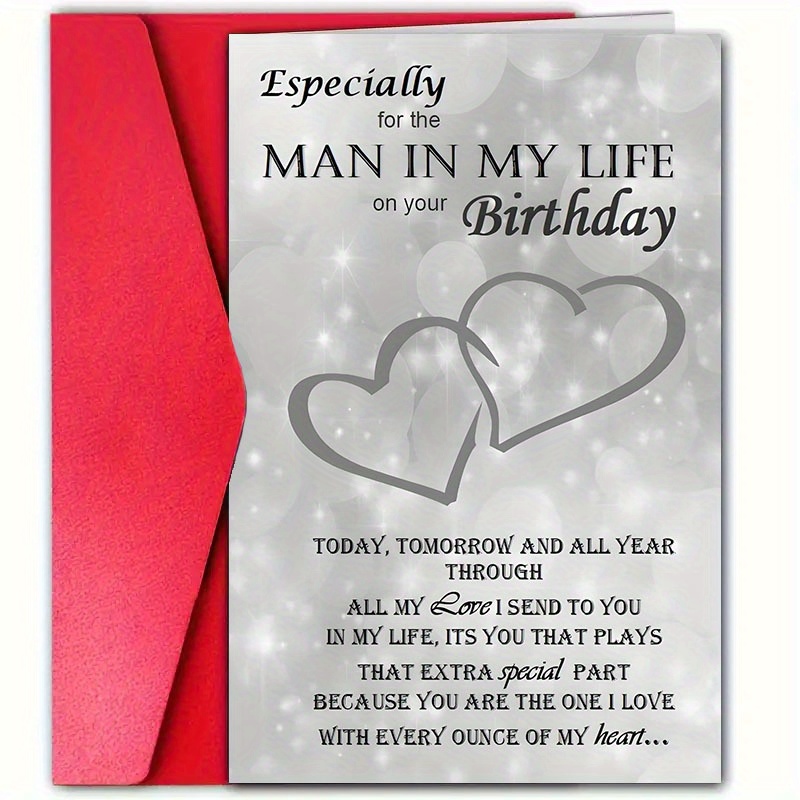 

Loving Birthday Greeting Card For Men With Envelope 4.7x7.1 Inch, Special Man In My Life Romantic Birthday Card, Paper Material, Heartfelt Message For Boyfriend, Husband, Stepfather - 1pc