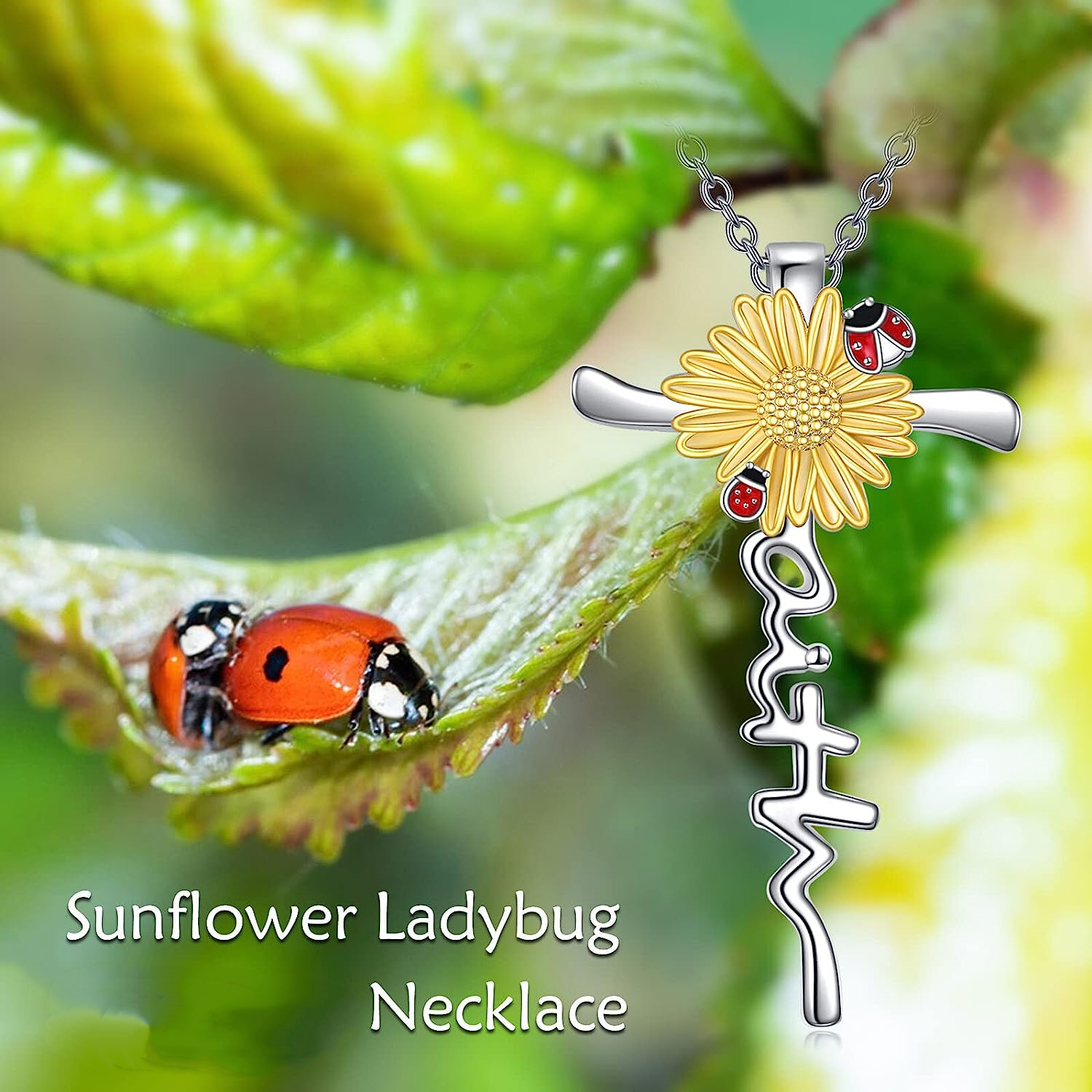 Creative Elegant Sunflower Ladybug Pendant Necklace for Women Charm  Jewelry Accessories Decoration Fashion Chain Gift for Mother, Wife, D
