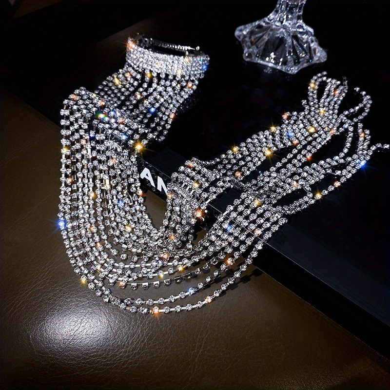 TEMU Luxurious Ladies Long Tassel Hair Accessories - Exquisite Crystal Wedding Banquet Bride Hair Jewelry With Claw Clip And Headband - Romantic, Durable, And Sparkling