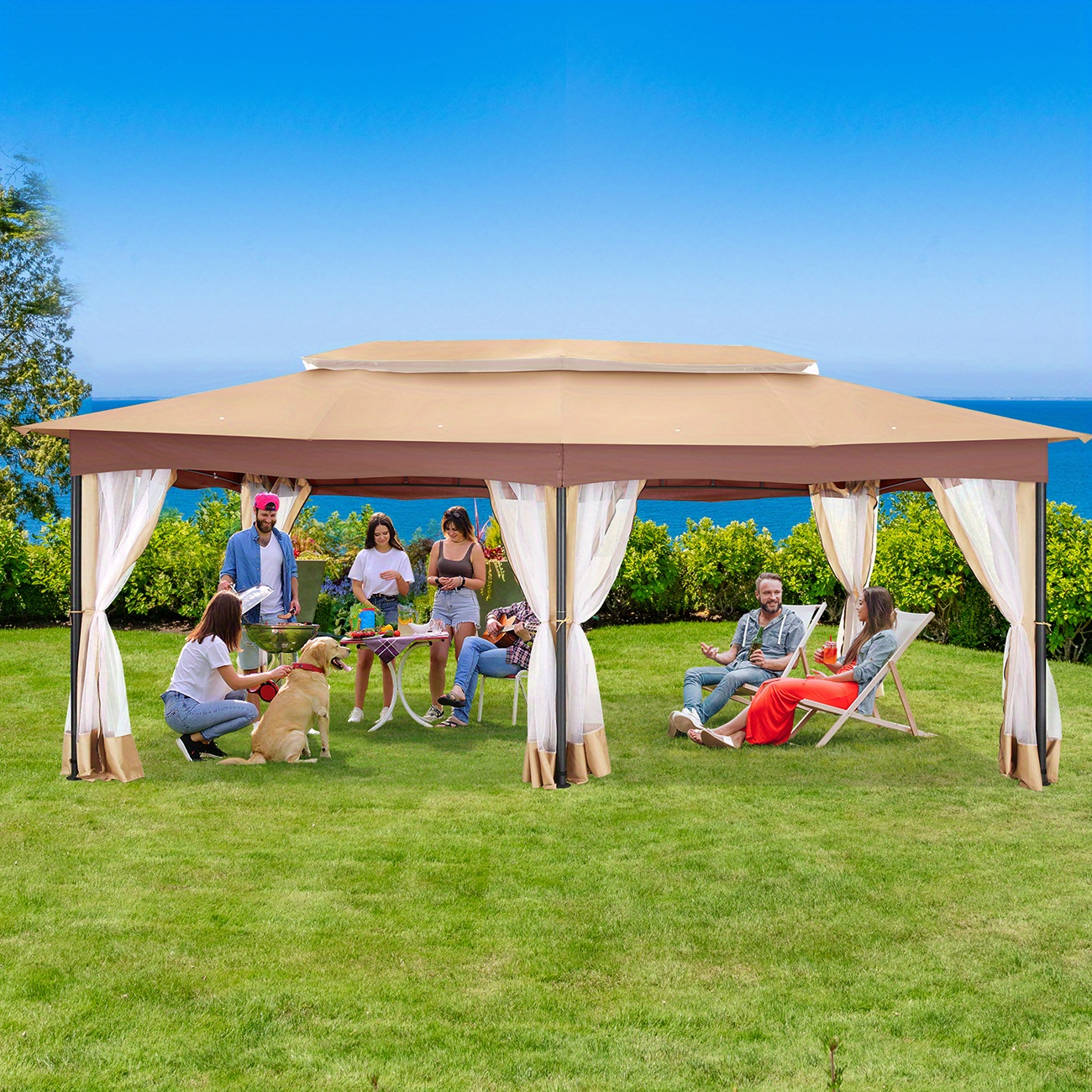 

Tooluck 12x20ft Outdoor Patio Gazebo With Mosquito Net, Double Roof Design, 240 Square Feet Of Shade For Backyard, Garden, Deck And Lawn