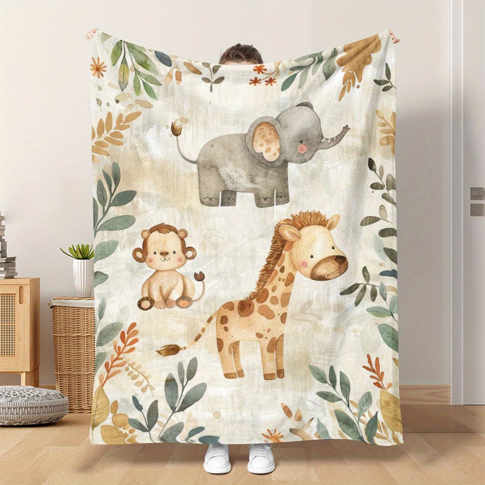 

Cozy Watercolor Animal Blanket - Soft Flannel, Perfect For Naps & Travel | Cute Monkey, Elephant, Giraffe Design | Ideal Gift For Friends & Family