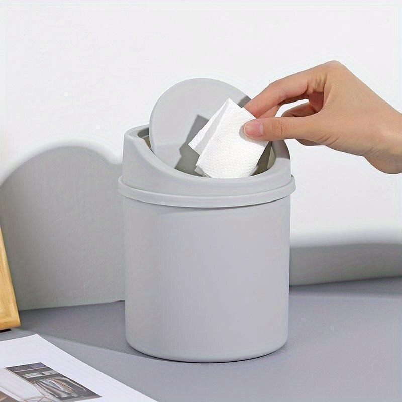 

Compact Desktop Trash Can With Easy-flip Lid - Space-saving Mini Waste Bin For Home Office, Bedroom, And Dorm - Durable Plastic In White/gray/pink/blue