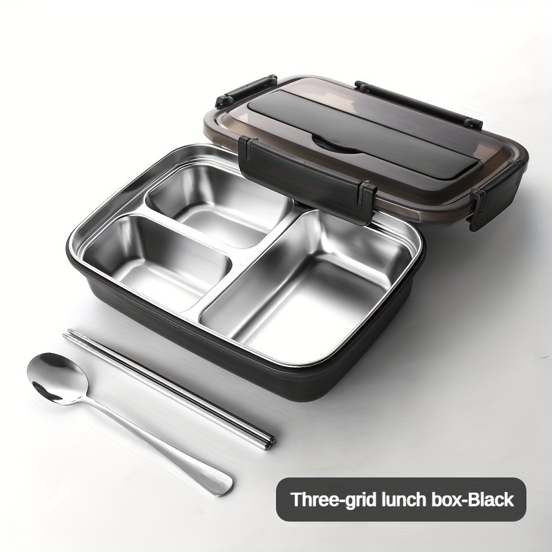 TEMU Ldq 1pc Durable 304 Stainless Steel Lunch Box, Leak-proof Stainless Steel Bento Box With 3 Compartments - Durable, Easy-to-clean, Ideal For