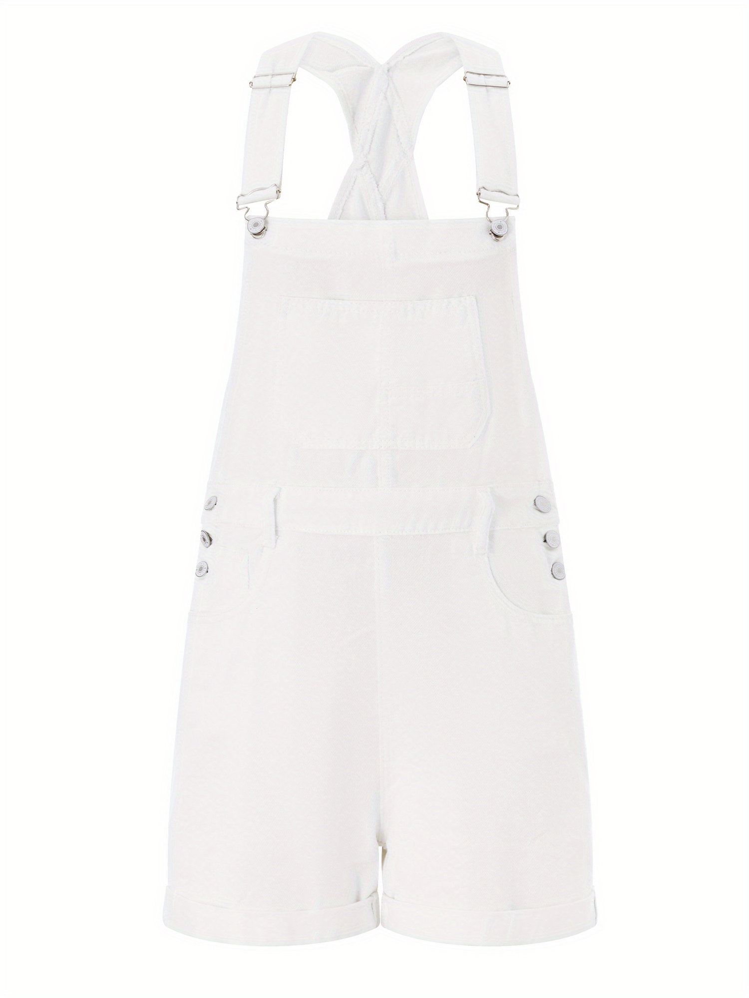 Women Denim Bib Overalls Adjustable Straps Pocket Romper Shorts Casual  Rolled Cuff Shortalls