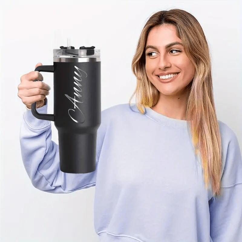 

Custom Engraved Stainless Steel Insulated Tumbler With Handle And Straw, Round Bpa-free Personalized Water Bottle For Travel, Fitness, Car Cup - Ideal Gift For Couples, Men, Gym Enthusiasts