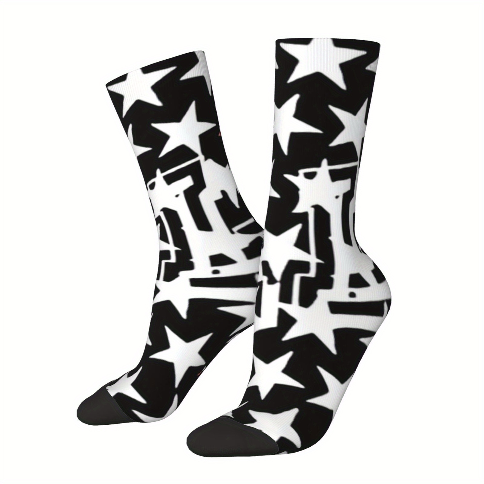 

Star Pattern 3d 1 Pair Men's Novelty Mid-calf Crew Socks, Breathable Comfy Casual Socks Fashion Sports Socks As Holiday Gifts