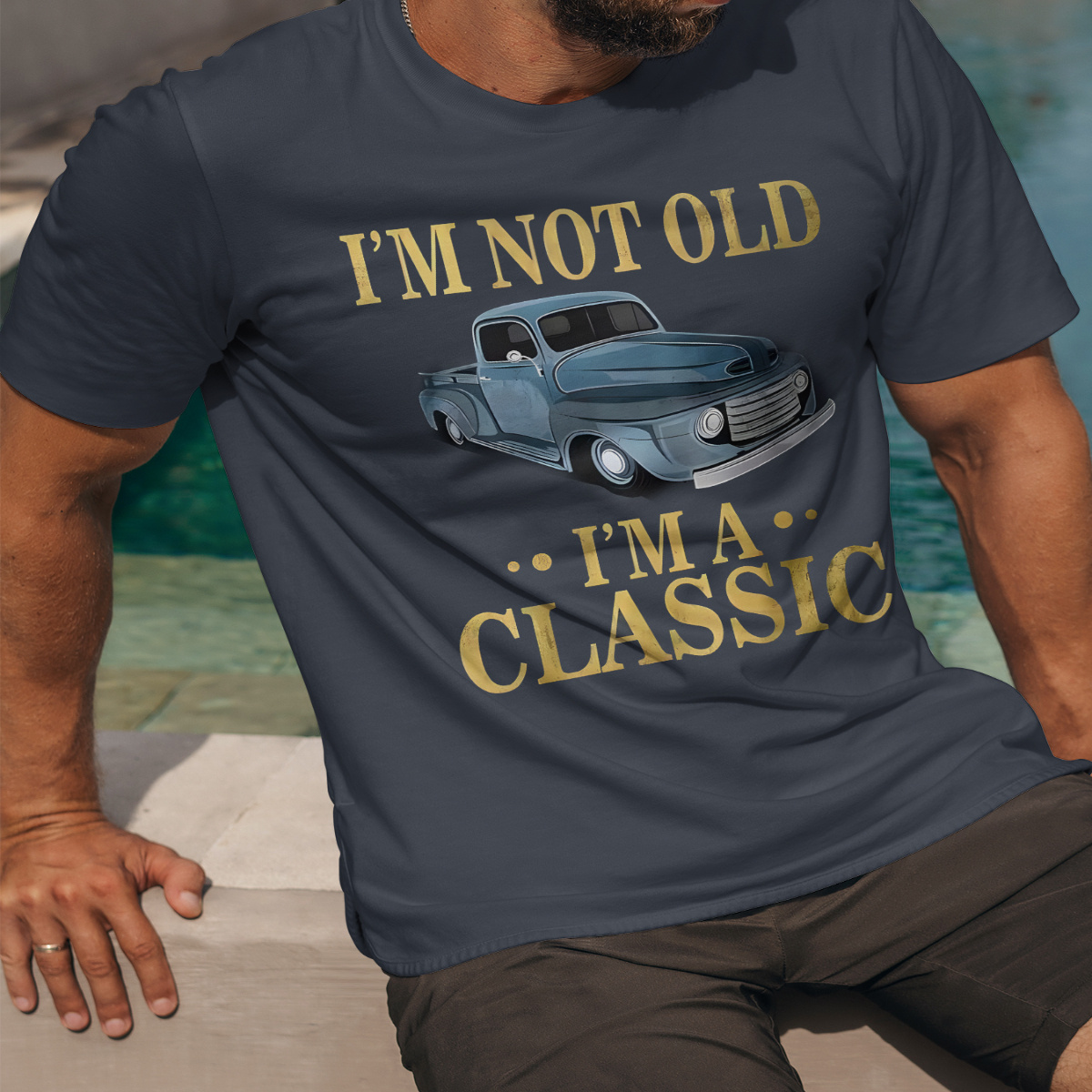 

classic Car" Pattern Print Men's Crew Neck Short Sleeve T-shirt, Casual Summer T-shirt For And Vacation Resorts