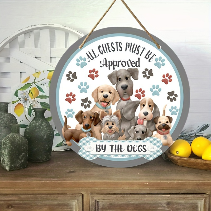 

Contemporary Wooden Dog Themed Welcome Sign Plaque, 1 Pc, "all Guests Must Be Approved By The Dogs" Decorative Wall Hanging For Home, Door, Room – Multipurpose, No Electricity Needed, Easy Mounting