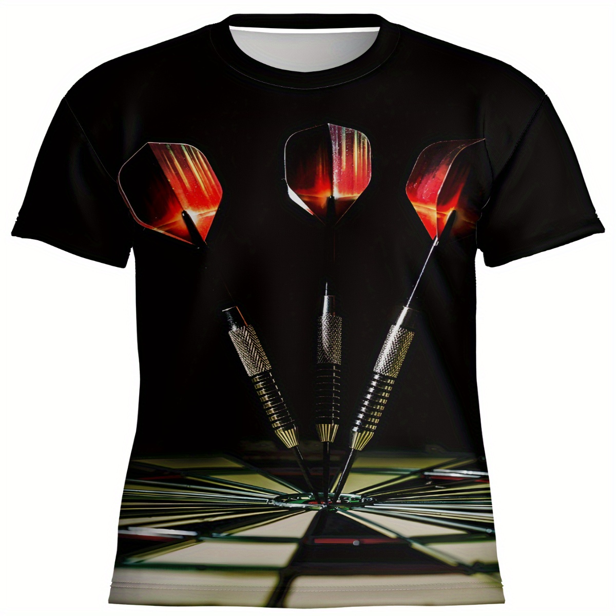 

Men's Breathable Sports T-shirt With Unique Dart Print - Casual Outdoor Tee, Stretchy Polyester , Machine Washable