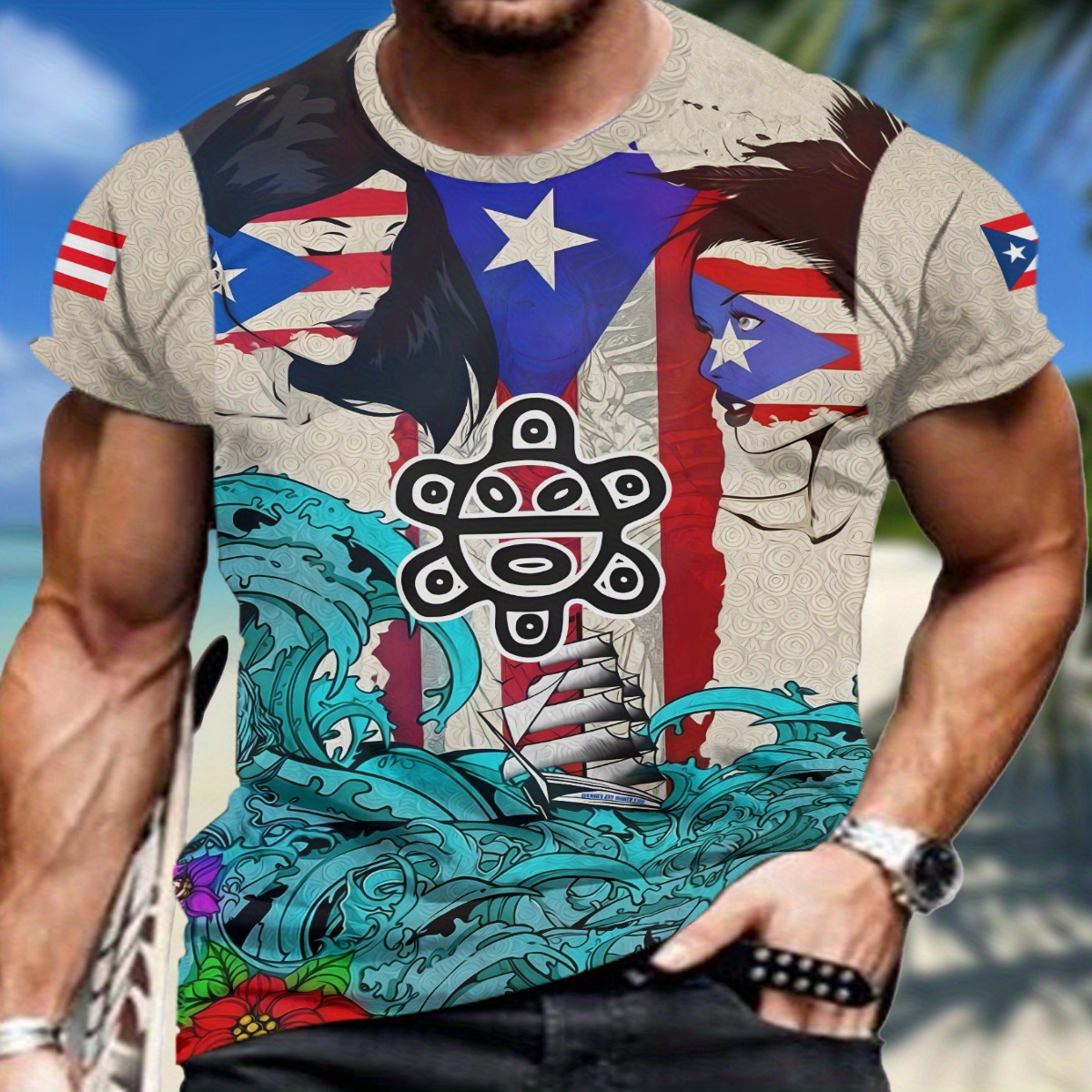 

Novelty 3d Pattern Print Men's Crew Neck Short Sleeve T-shirt, Casual Summer T-shirt For Daily Wear And Vacation Resorts