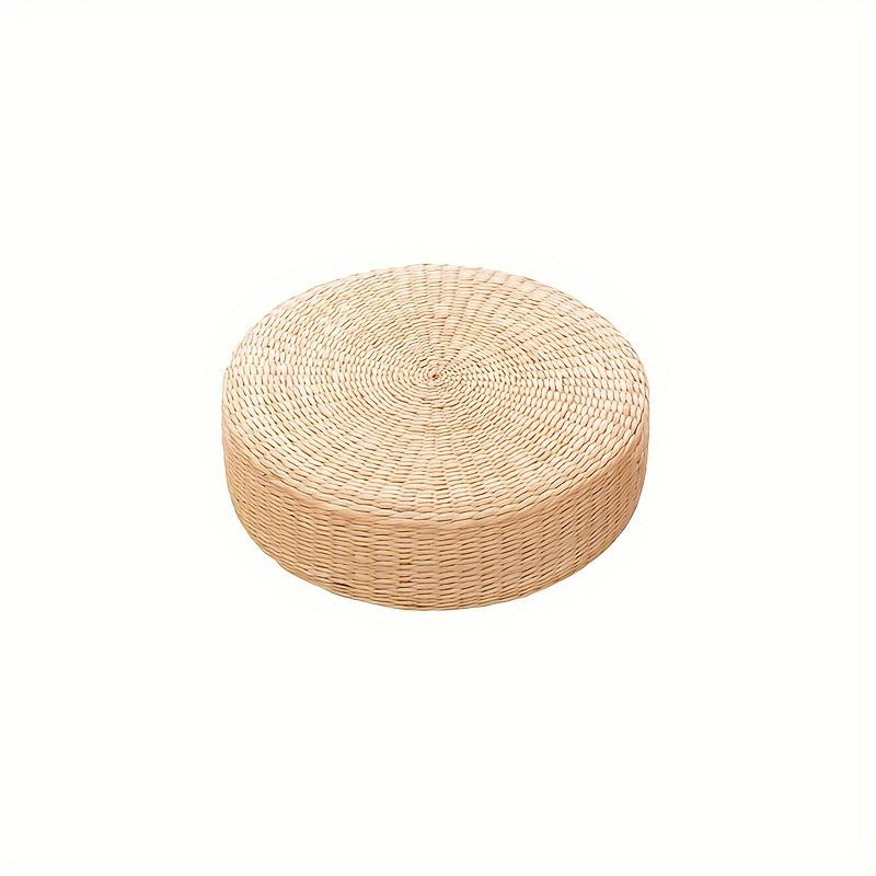 round hand woven pouf ottoman non wooden electricity free plaited weave multi purpose tray top   grass fiber for tatami bay window seating details 3