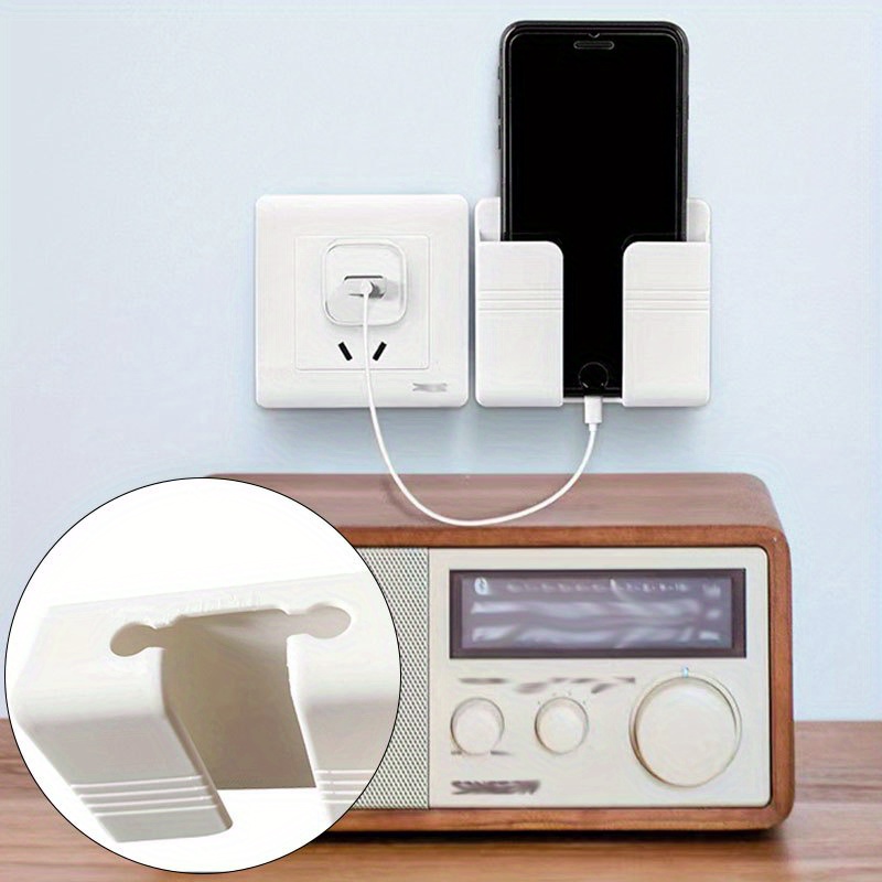 Multifunctional Wall-Mounted Mobile Charger Holder with 1pc Shower Storage for Phones, Remote Control Organizer, No-Electricity Needed, Durable Plastic Material, Space-Saving Design