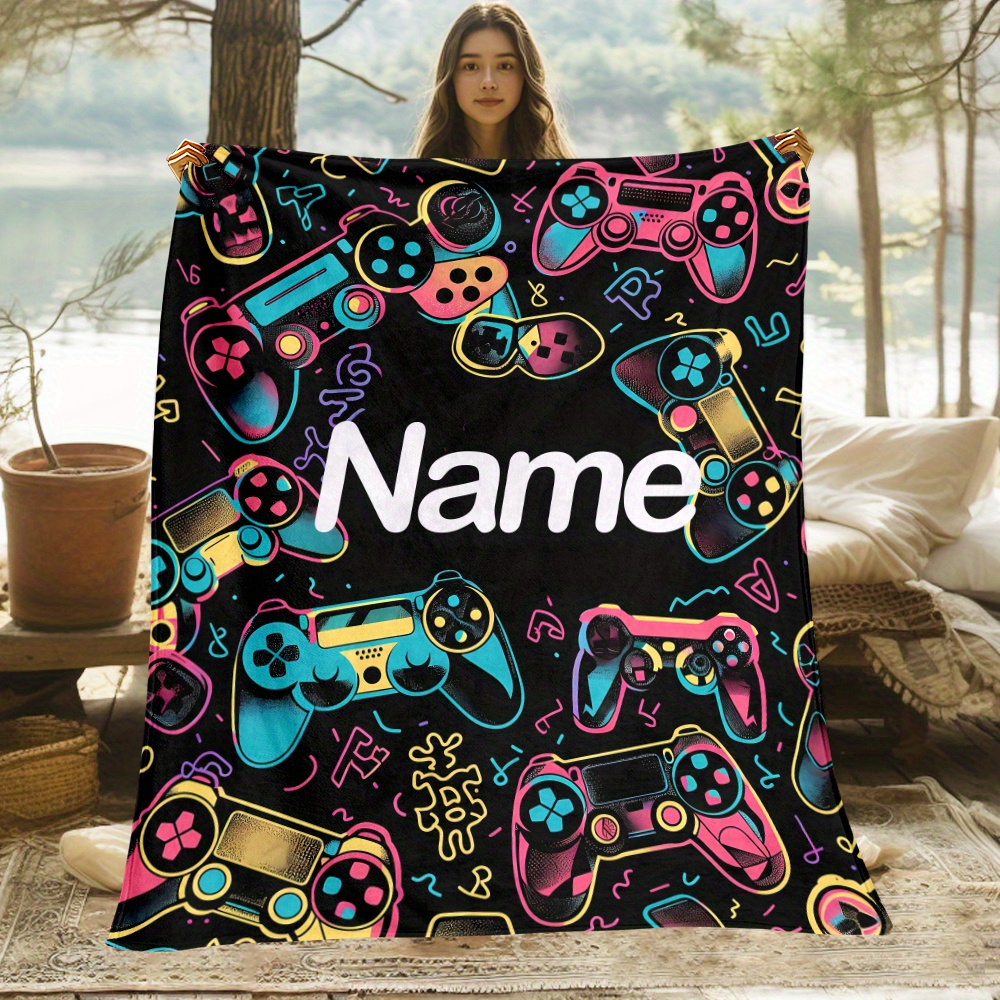 

Custom Gamer Name Flannel Throw Blanket - Personalized, Colorful Game Controller Design | Perfect For Couch, Office, Outdoor Camping & Beach | Durable, Stain-resistant & Machine Washable