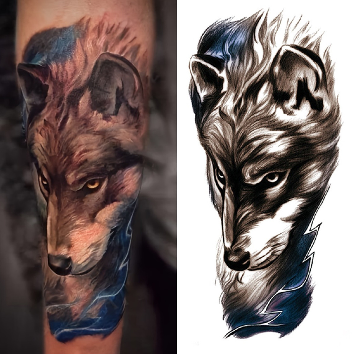 1pc Men's Waterproof Temporary Tattoo Sticker Body Arm Sleeve Art Painting Character Wolf Tattoo