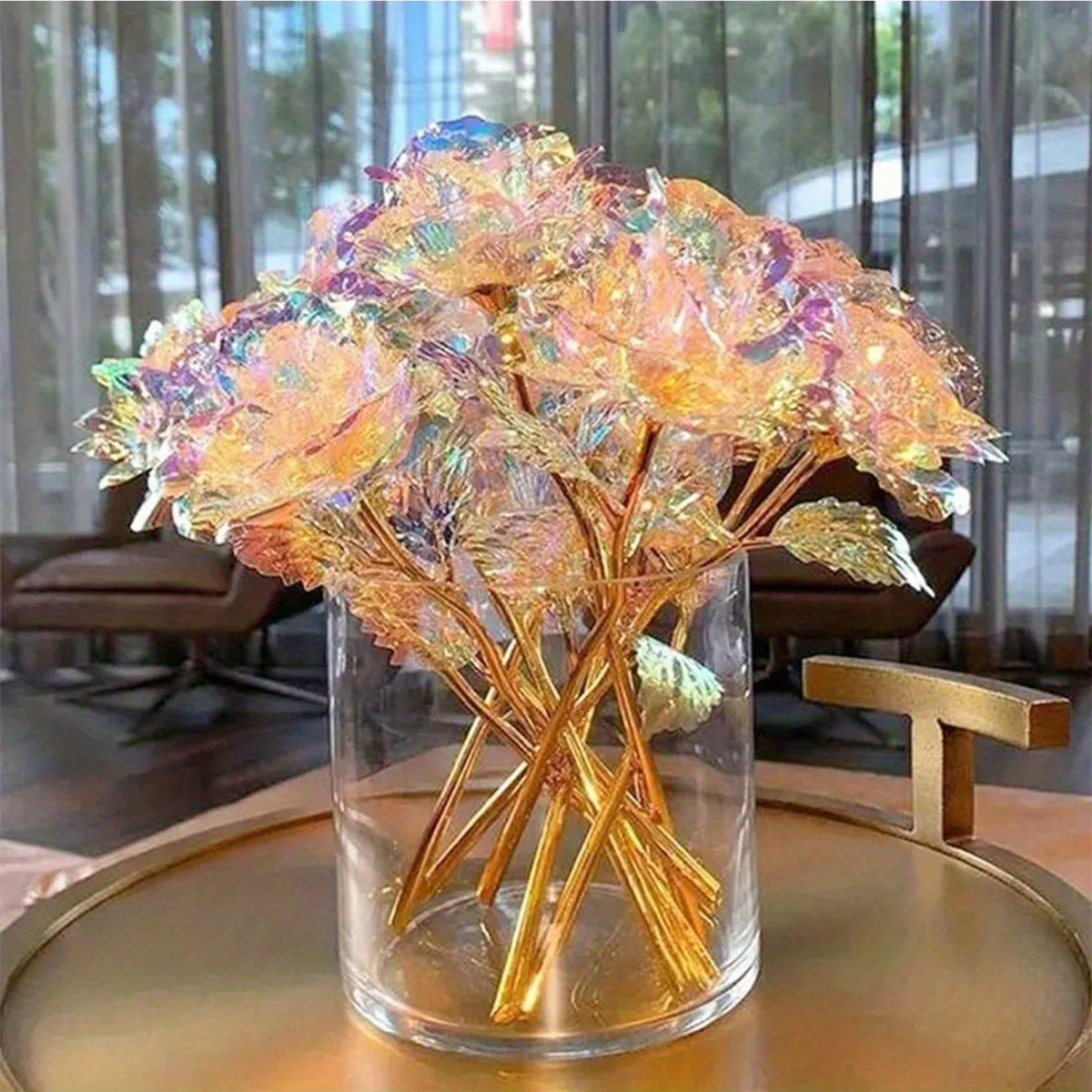 

10pcs Colorful Golden Rose Forever Preserved Long Stem Rose Artificial Flowers Rainbow Rose Flower Best Gifts For Mother's Day Thanksgiving Valentine's Day Girl's Birthday Party