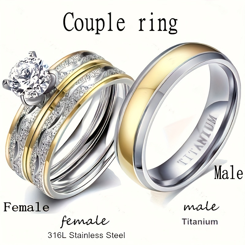 

A Romantic, Couple-matching Ring Set-she And His Eternal Ensemble-18k Gold-plated Stainless Steel Wedding Band-hypoallergenic, Design- Valentine's Day, Engagement, Or Anniversary Gifts