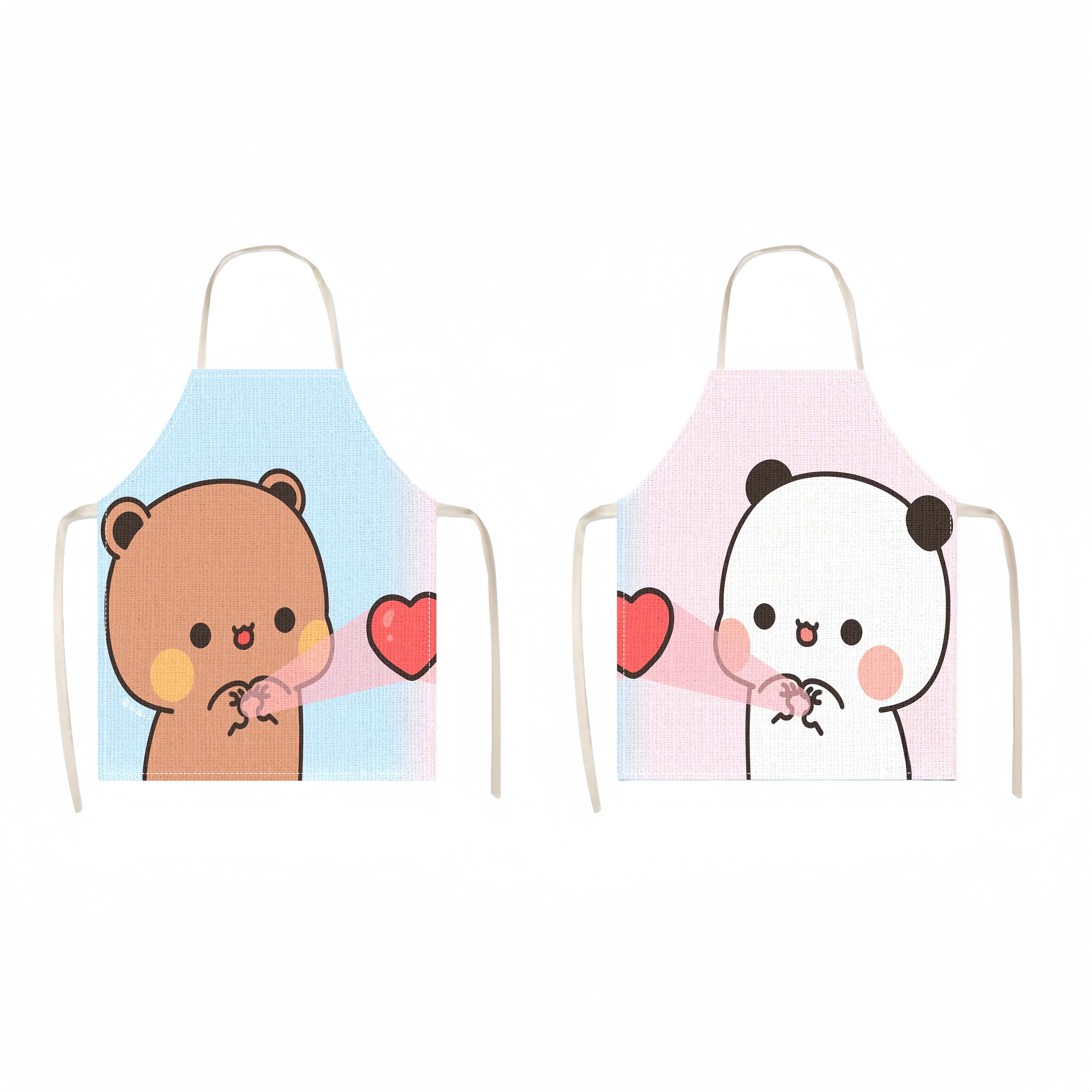 TEMU 2pcs Couple Cute Cartoon Pattern Apron Valentine's Day Double Person Apron Men And Women Apron Apron Outdoor, Family Cleaning Apron