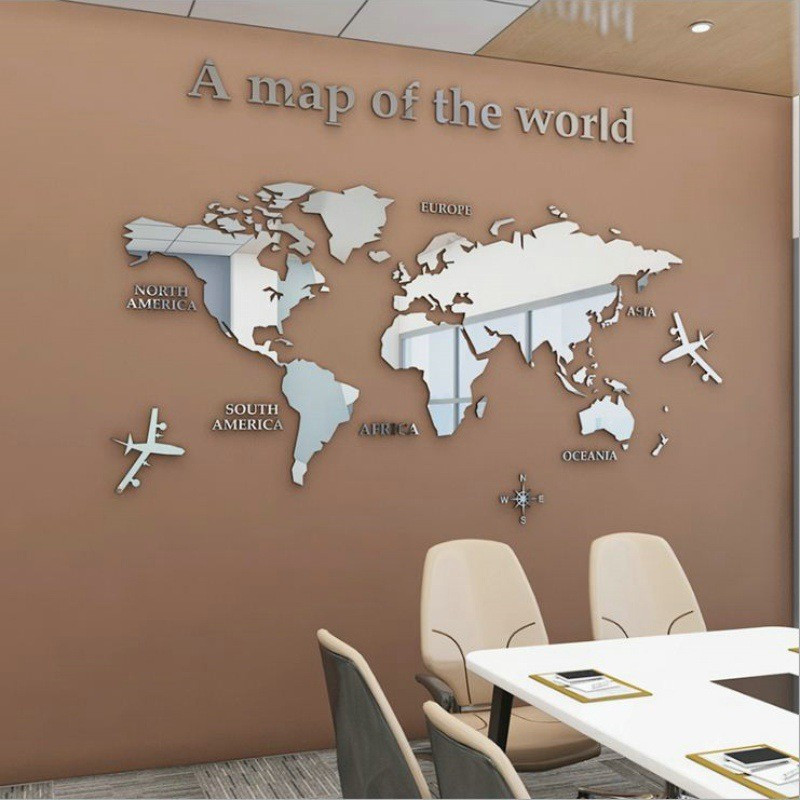 

Trip Office Acrylic Mirror Wall Stickers, Waterproof Smooth Wall Sticker Diy World Map Flat Wall Sticker Map Wall Living Room Bedroom Tv Background Home Decoration Sticker