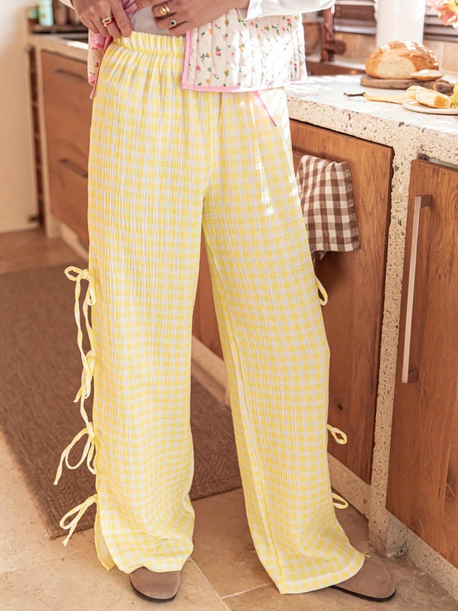 Pajama Pants Yellow Checkered Joggers Aviator Nation CHECK LEG
