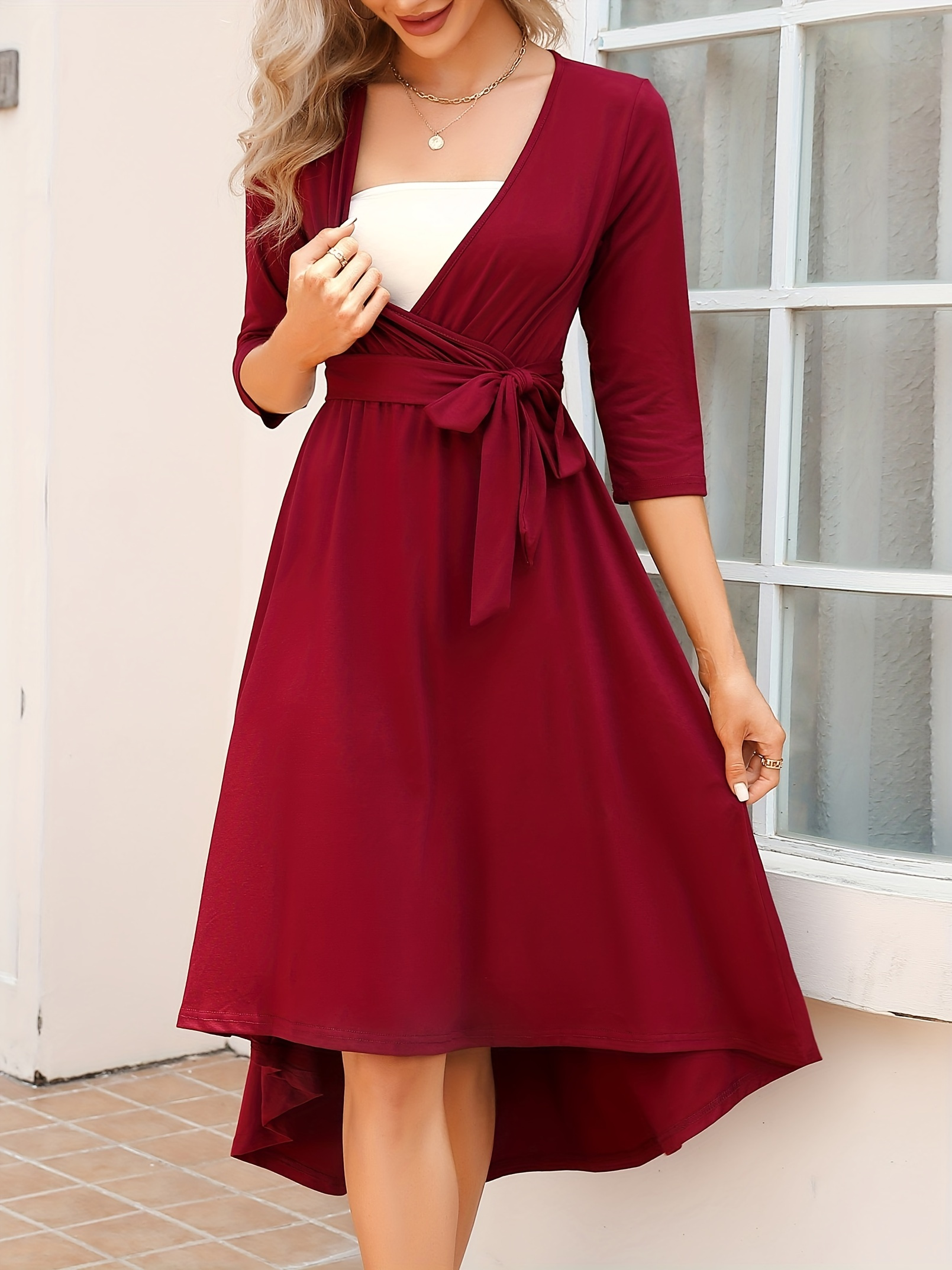 women maternity dress wrap v neck 3 4 sleeve baby shower