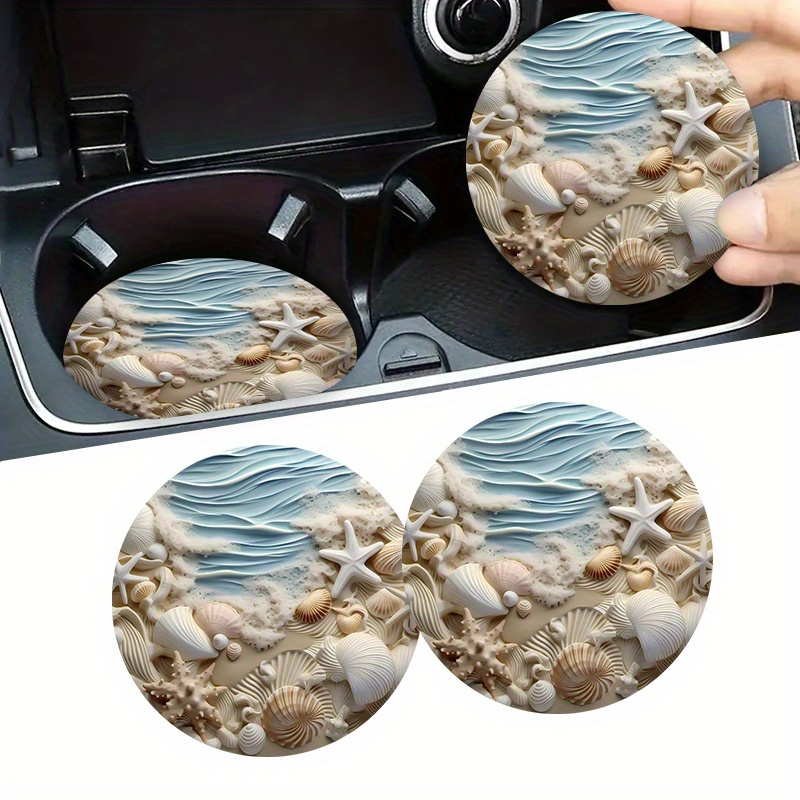 

2-pack Beach Shell Design Car Cup Holder Coasters – 2.75" Non-slip Pu Leather Drink Mats For Vehicle – Odor-free, Water-absorbent Auto Interior Accessories, Ideal For Gifting, Suitable For Ages 14+