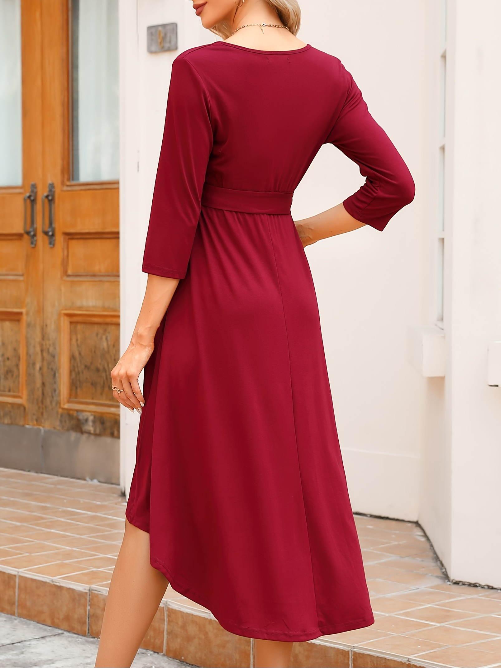 women maternity dress wrap v neck 3 4 sleeve baby shower - Temu