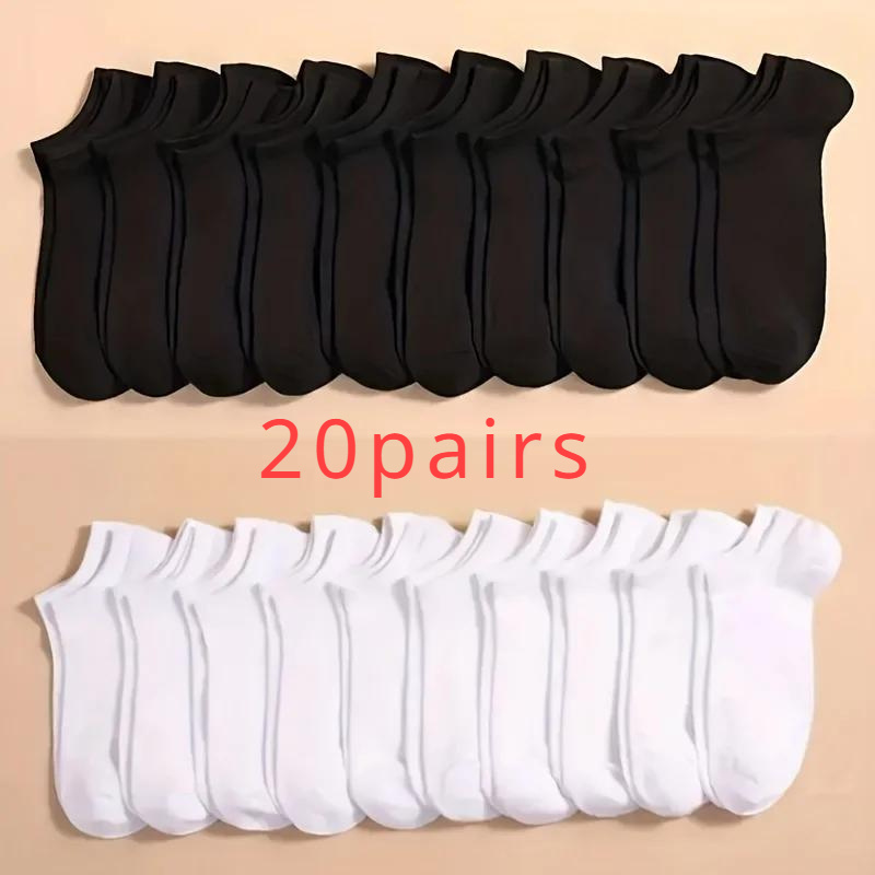 

20/40 Pairs Of Solid Socks, Soft And Lightweight Low Cut Ankle Socks, White Gray Men's And Women's Long Tube Socks