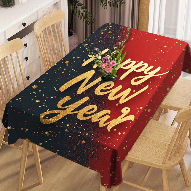 

Happy New Year Celebration Polyester Tablecloth - Wrinkle Resistant, Heat Resistant, Oil-proof, Easy To Clean, Square Machine Woven Table Cover For Dining, Parties & Various Occasions