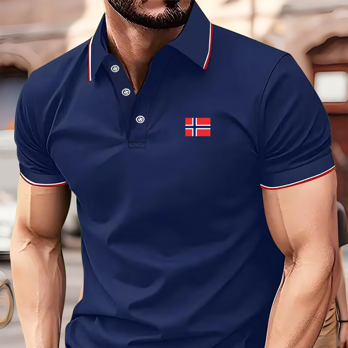 

Flag Of Norway Print, Men's Color Block Short Sleeve Button Up Lapel Shirt Daily, Perfect For Golf & Tennis Outdoor Sports, Men's Business Tops