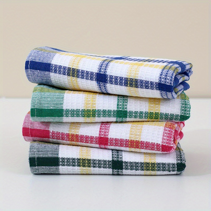 4pcs Dish Towels, Waffle Weave Colored Checkered Dish Towels, Random Colored Checkered Dish Towels, Absorbent Towels, Kitchen Cleaning Cloths, Cleaning Tools, Reusable Dish Towels, Tea Towels