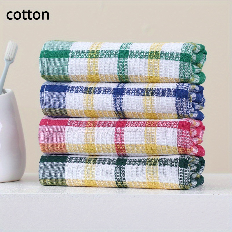 

4 Pcs Kitchen Towels: Colorful Checkered Design, Absorbent, Reusable, Hand Wash Only, Lightweight, Contemporary Style, Suitable For Kitchen And Dining Room