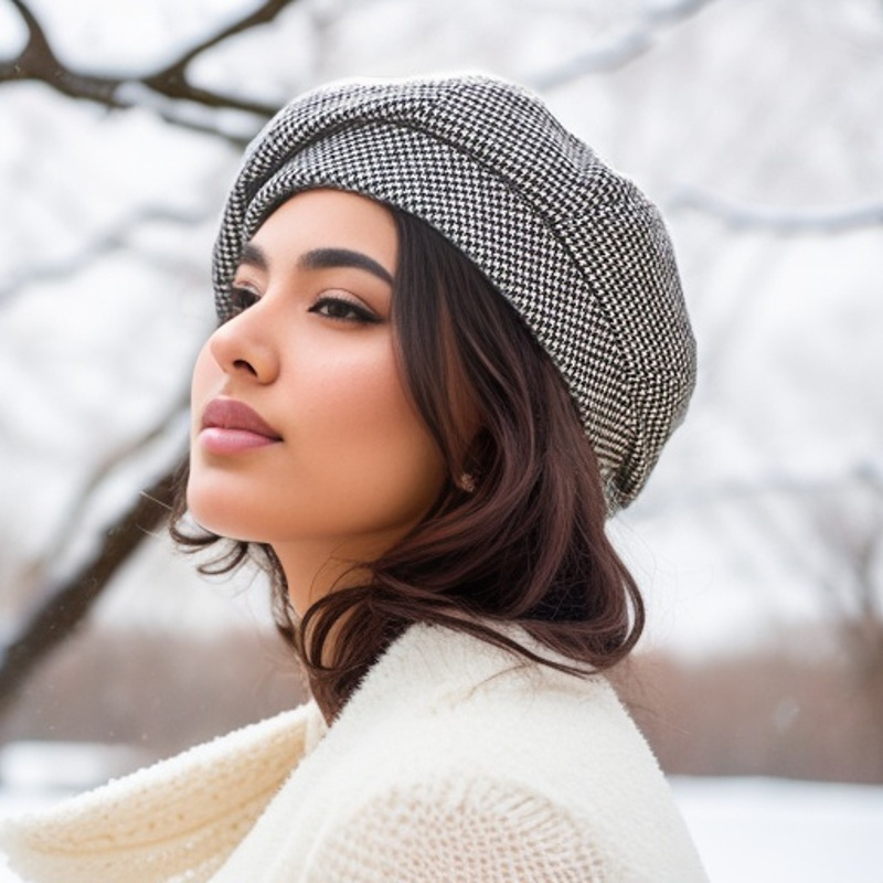 TEMU 1pc Hat, Retro Plaid Beret With , Warm And Cozy For Women, Autumn And Winter