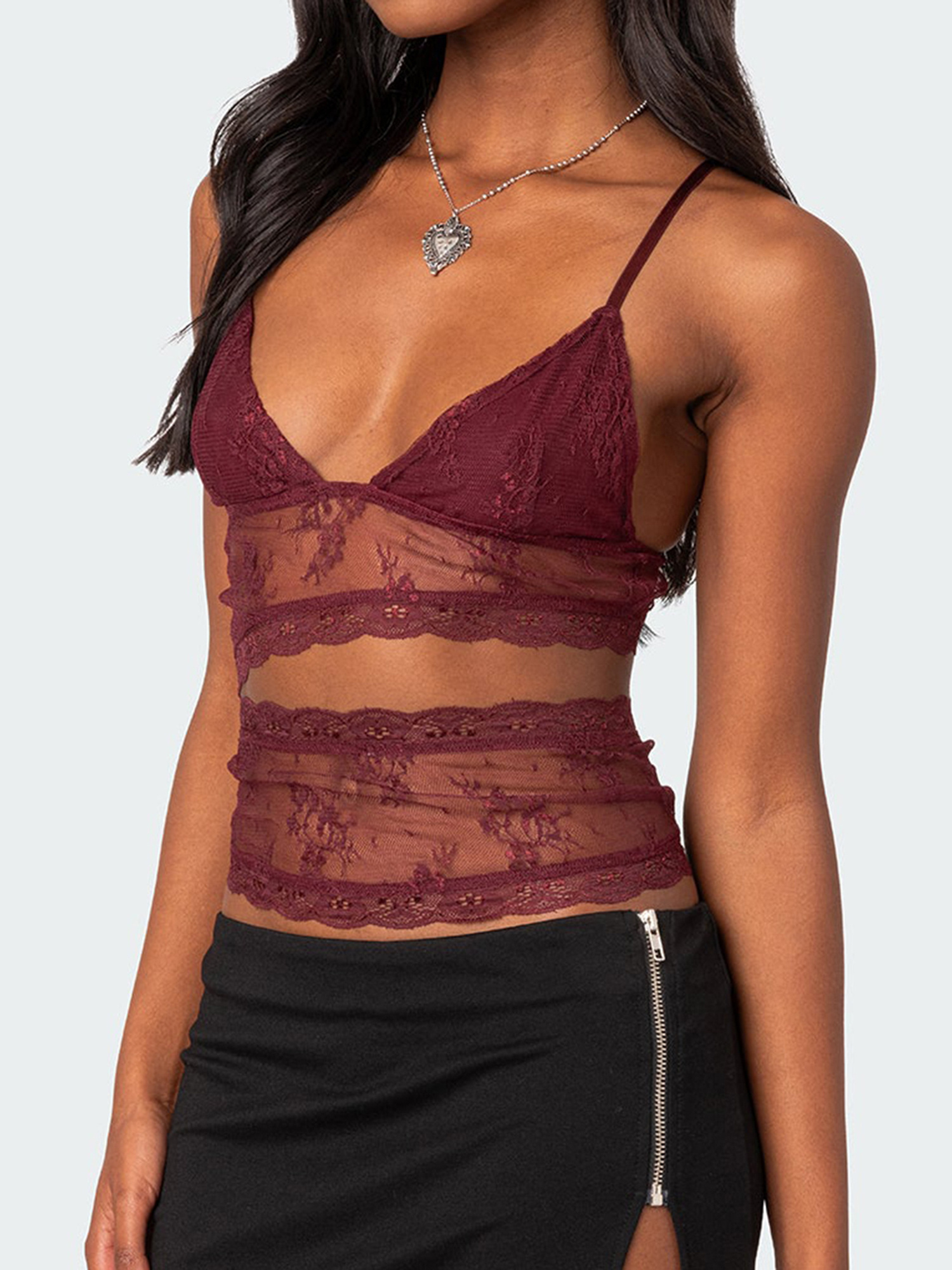 women lace sheer camisole v neck spaghetti strap sheer vest - Temu