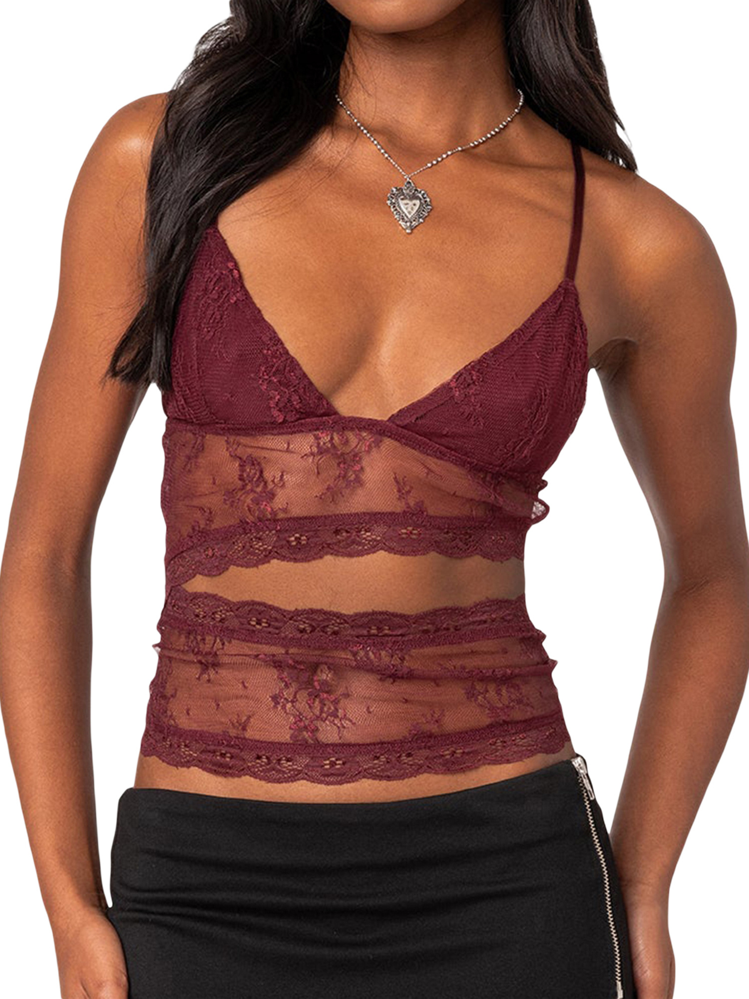 women lace sheer camisole v neck spaghetti strap sheer vest - Temu