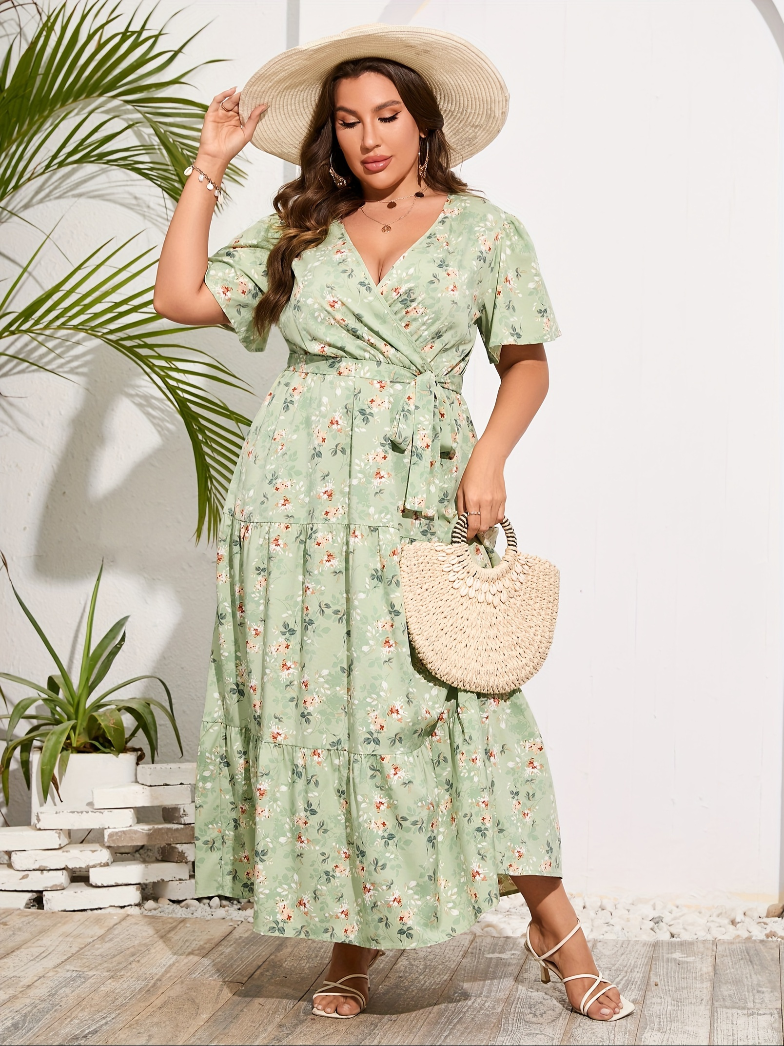 large size womens layered short sleeve floor length dress - Temu