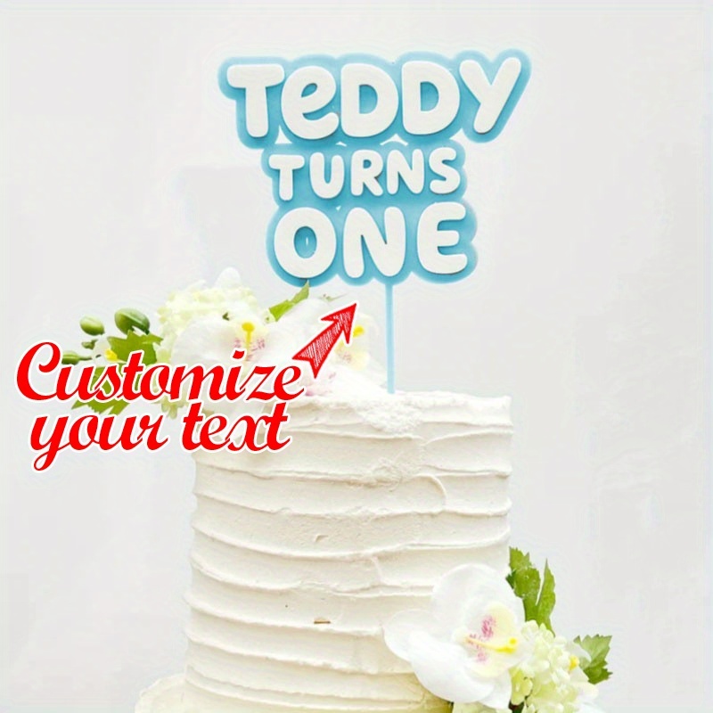 

1pc Customizable "teddy Turns One" Acrylic Cake Topper - Personalized Dessert Table Decor With Floral Accents, Unique Party Accessory & Gift Idea, Cake Decorating Supplies