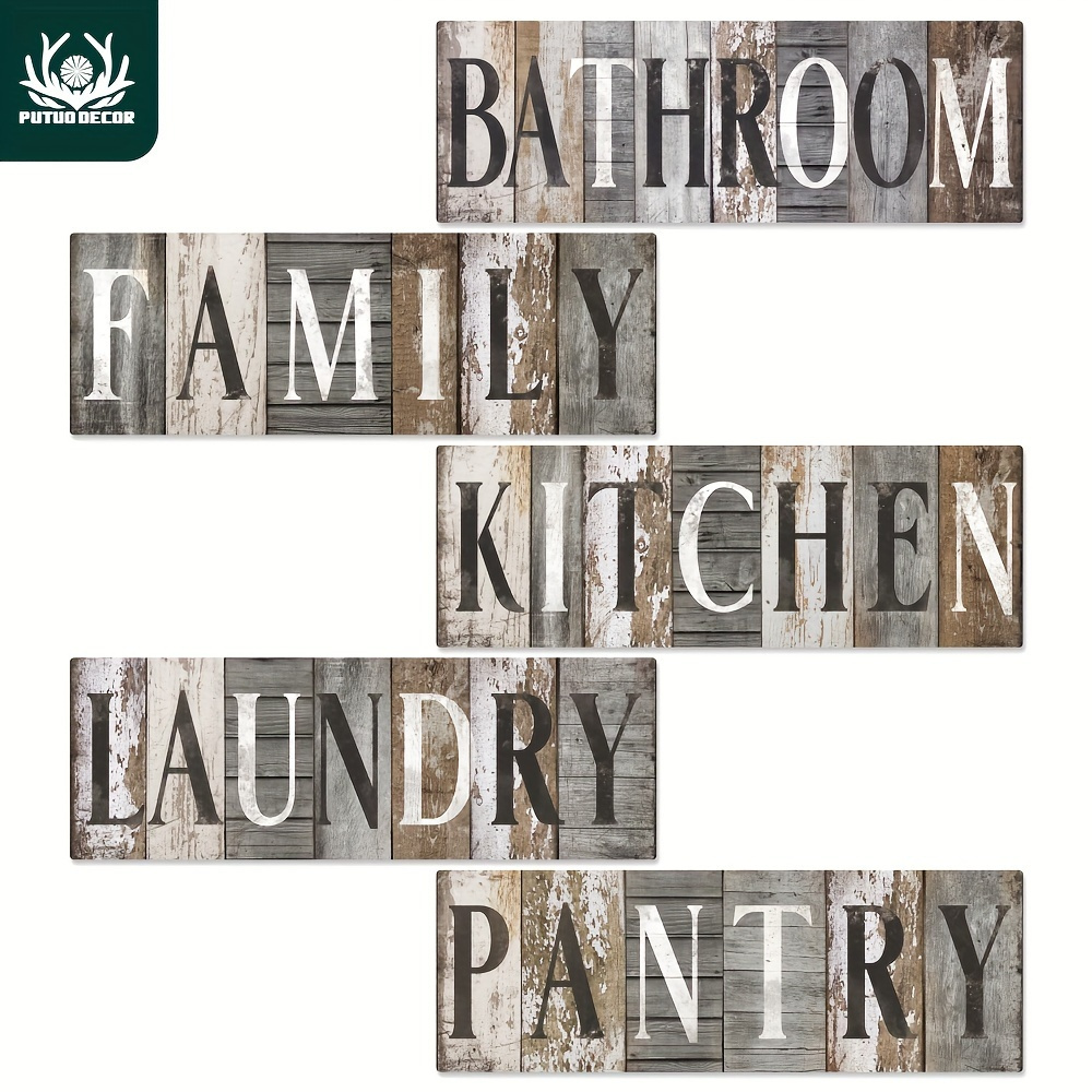 

Putuo Decor 1pc Family Wooden Sign, Wood Wall Art Decoration For Home Farmhouse Bathroom Kitchen Laundry Pantry, 15.7 X 5.9 Inches Gifts